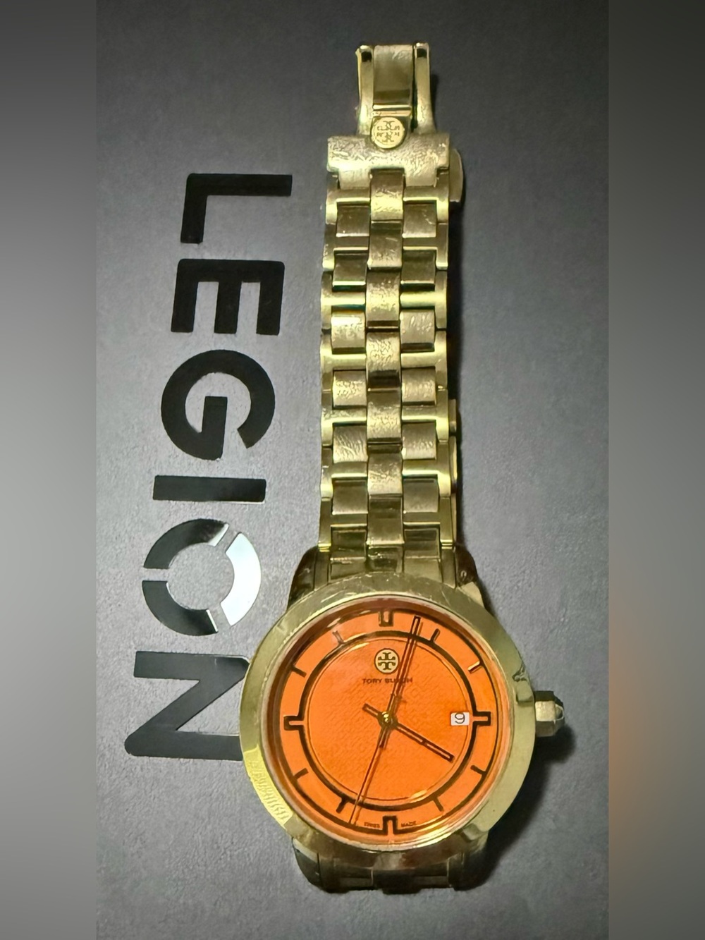 Tory Burch TRB1006 Women’s 7.5” Gold Orange Date Swiss Watch *New Battery - Picture 2 of 7
